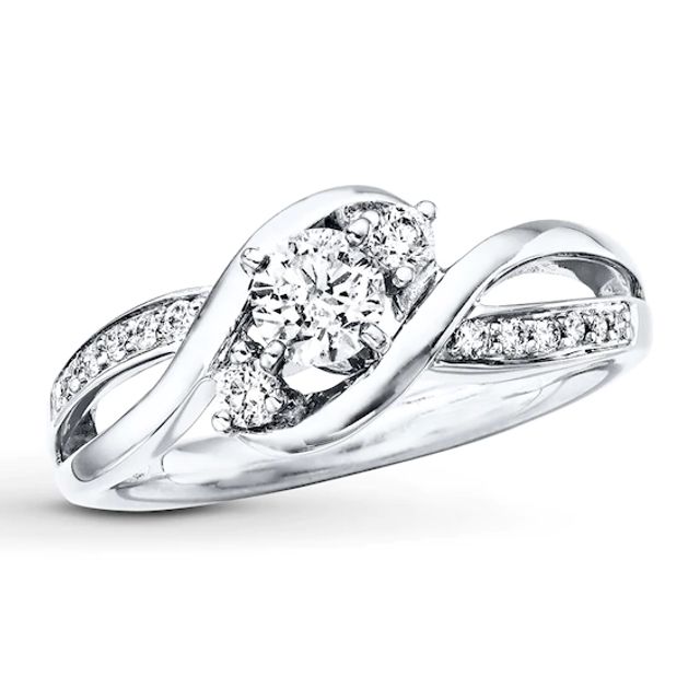 Previously Owned Three-Stone Engagement Ring 3/8 ct tw Round-cut Diamonds 14K White Gold