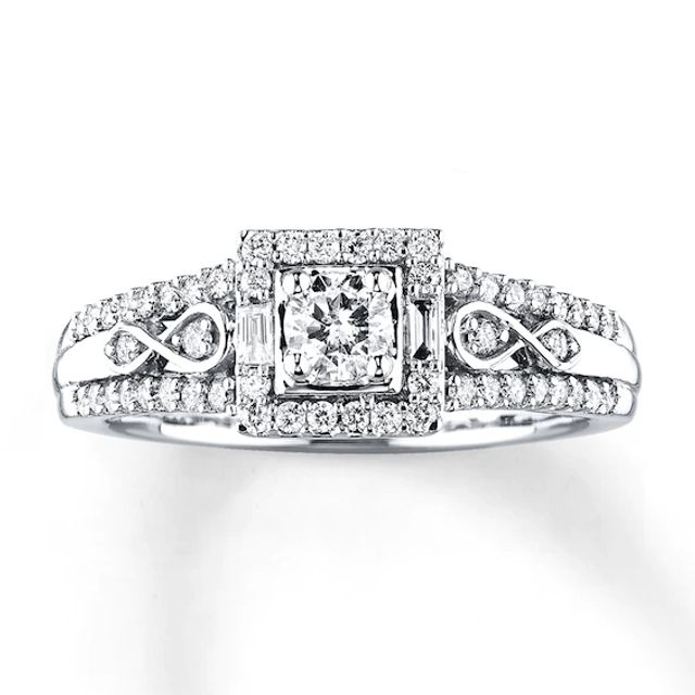 Previously Owned Infinity Engagement Ring 1/2 ct tw Round & Baguette-cut Diamonds 10K White Gold - Size 4