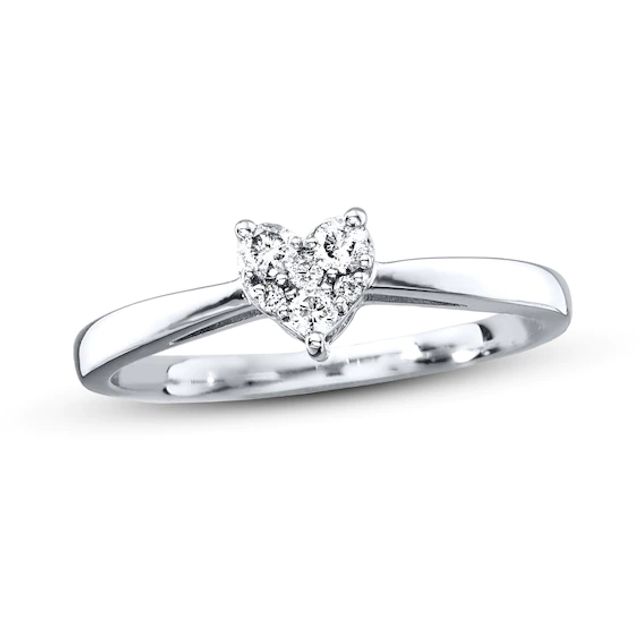 Previously Owned Heart Ring 1/8 ct tw Round-cut Diamonds Sterling Silver - Size 3.5