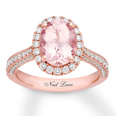 Previously Owned Neil Lane Morganite Engagement Ring 3/4 ct tw Round-cut Diamonds 14K Gold