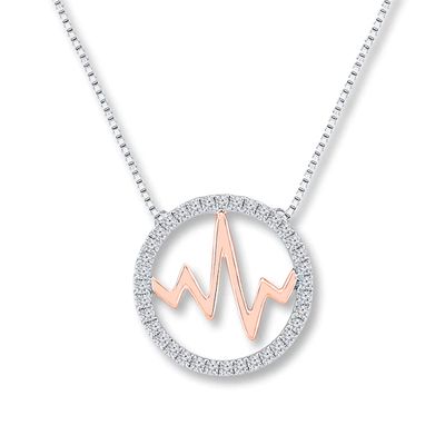 Previously Owned Heartbeat Necklace 1/15 ct tw Diamonds Sterling Silver & 10K Rose Gold