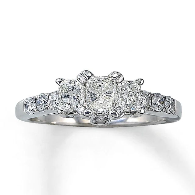 Previously Owned 3-Stone Diamond Engagement Ring 1 ct tw Radiant & Round-cut 14K White Gold - Size 9.75