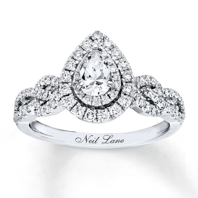Previously Owned Neil Lane Engagement Ring 7/8 ct tw Pear & Round-cut Diamonds 14K White Gold - Size 4.5