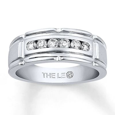 Previously Owned Men's THE LEO Wedding Band 3/8 ct tw Leo Diamonds 14K White Gold