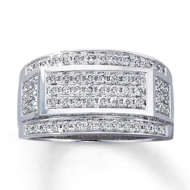 Previously Owned Men's Diamond Wedding Band 1 ct tw Round-cut Diamonds 10K White Gold - Size 12