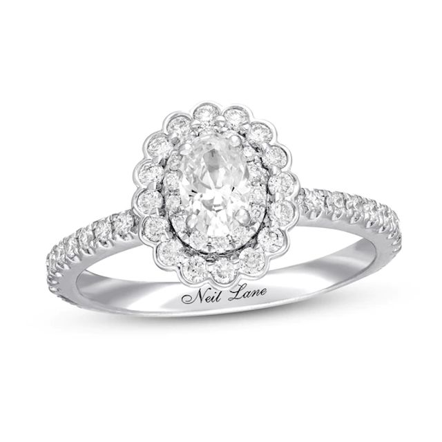 Previously Owned Neil Lane Diamond Engagement Ring 7/8 ct tw Oval & Round-cut 14K White Gold