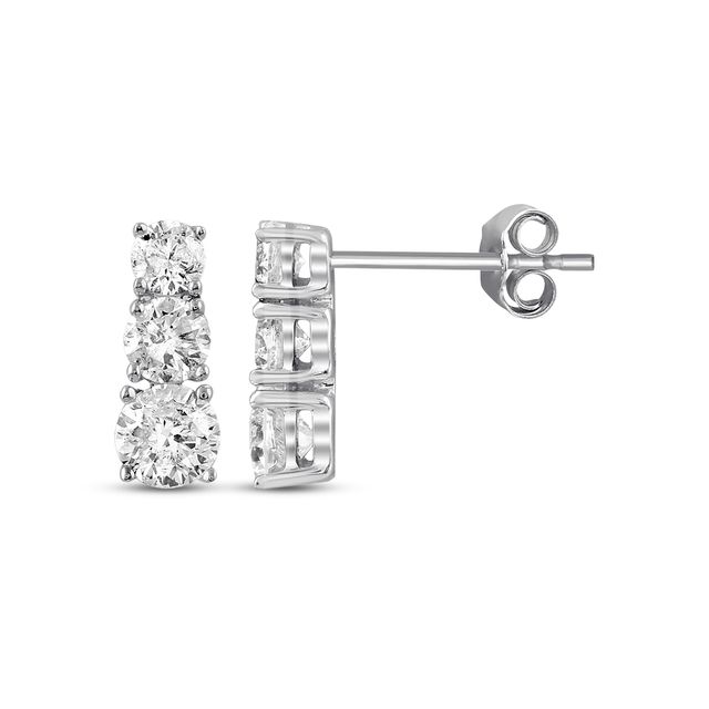 Previously Owned Three-Stone Diamond Earrings 1 ct tw Round-cut 14K White Gold