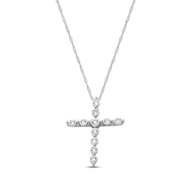 Previously Owned Diamond Cross Necklace 1/ ct tw Round-cut 10K White Gold