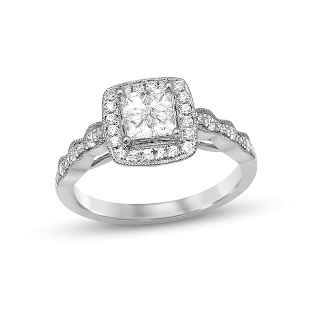 Previously Owned Diamond Engagement Ring 5/8 ct tw Princess & Round-cut 14K White Gold