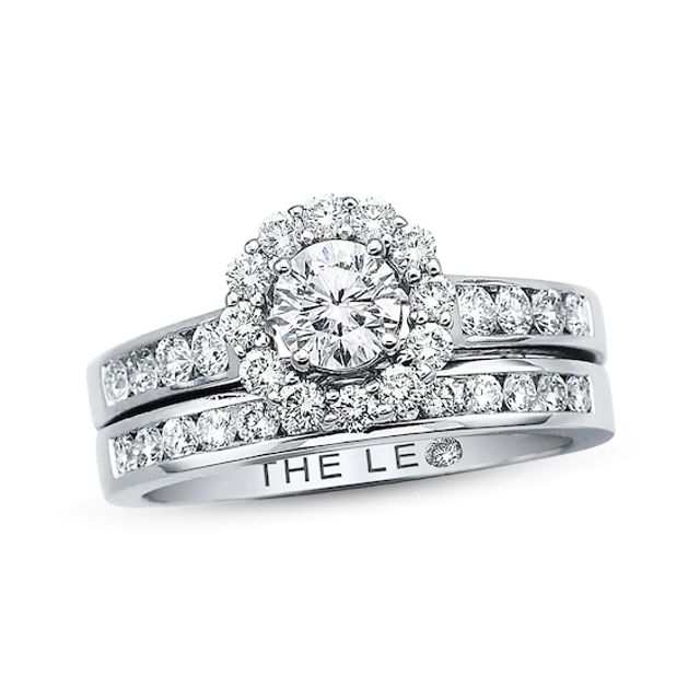 Previously Owned THE LEO Diamond Bridal Set 1-1/8 ct tw Round-Cut 14K White Gold - Size 4.25