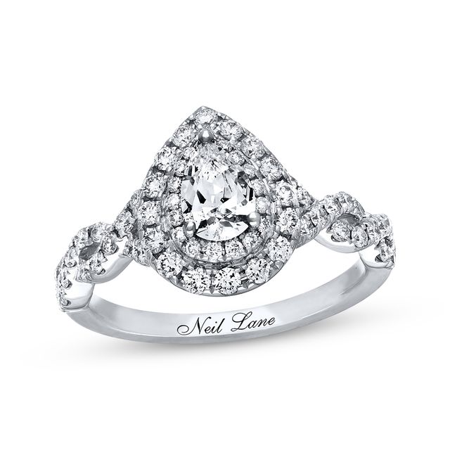 Previously Owned Neil Lane Diamond Engagement Ring 1-1/8 ct tw Pear & Round-cut 14K White Gold - Size 6.5