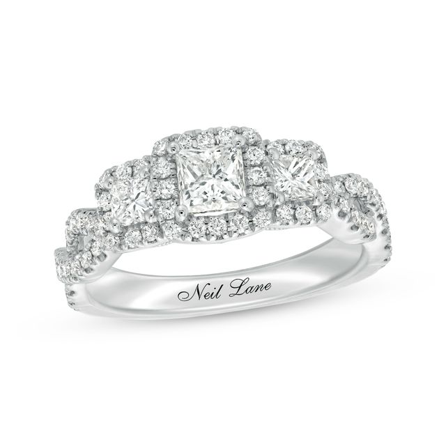 Previously Owned Neil Lane 3-Stone Engagement Ring 1-1/8 ct tw Princess & Round-cut Diamonds 14K White Gold