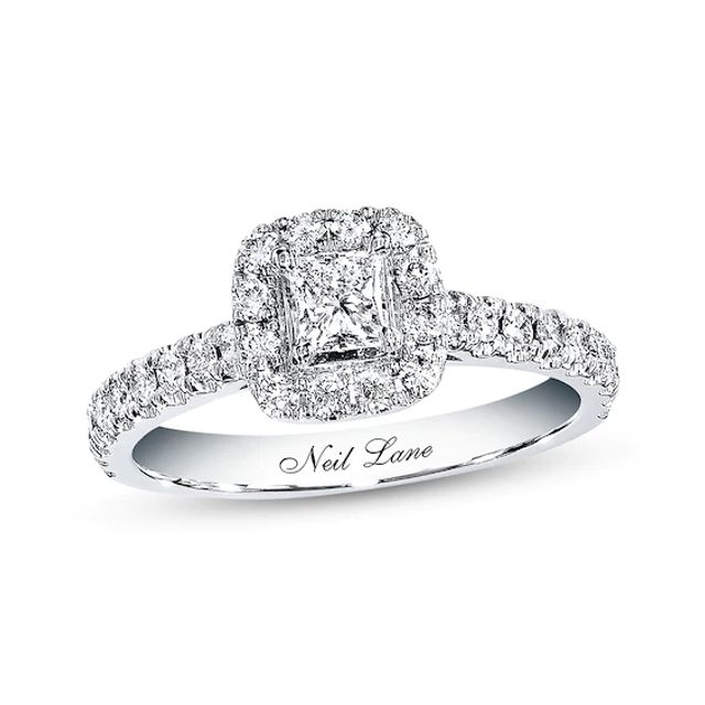 Previously Owned Neil Lane Engagement Ring 7/8 ct tw Princess & Round-cut Diamonds 14K White Gold - Size 3.5