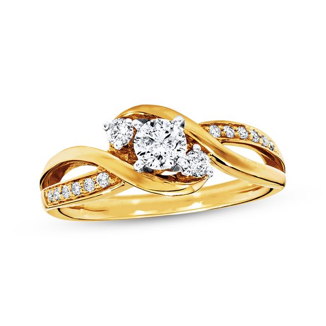 Previously Owned Three-Stone Diamond Engagement Ring 3/8 ct tw 14K Yellow Gold - Size 4.25