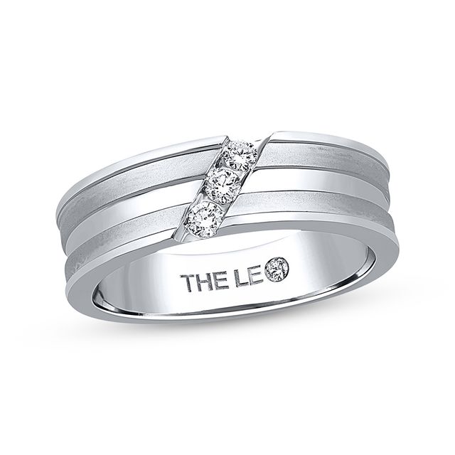 Previously Owned Men's THE LEO Wedding Band 1/6 ct tw Round-cut Diamonds 14K White Gold