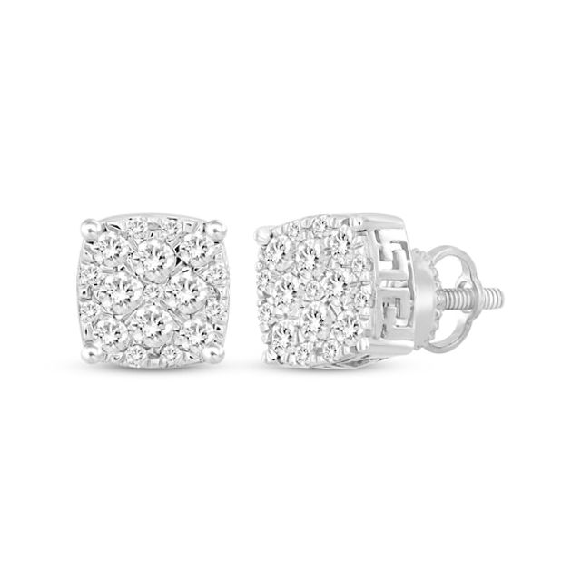 Previously Owned Men's Diamond Stud Earrings Round-cut 10K White Gold