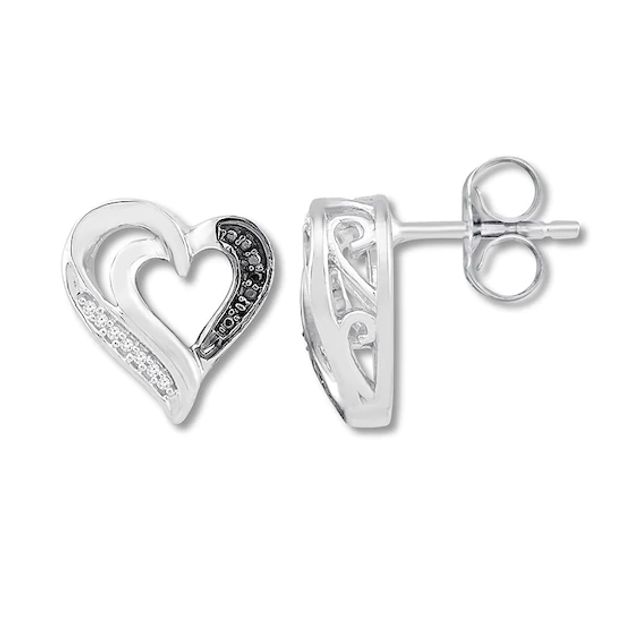 Diamond Heart Earrings Sterling Silver