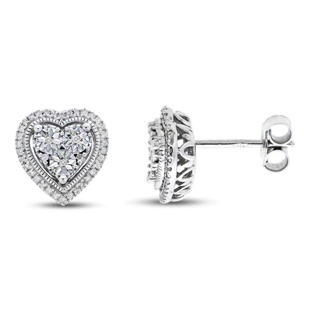 Diamond Heart Earrings 1/10 ct tw Sterling Silver