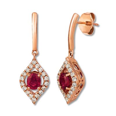 Le Vian Natural Ruby Earrings 1/3 ct tw Nude Diamonds 14K Gold