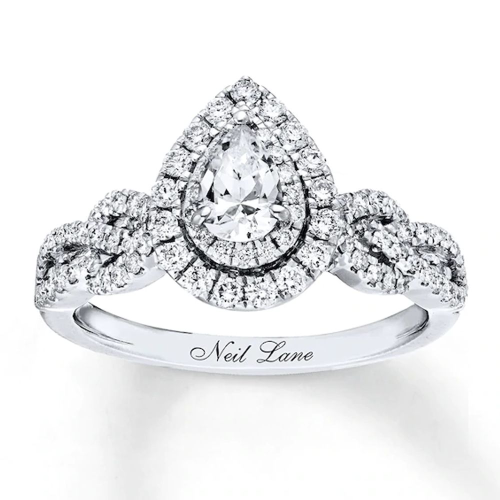 Neil Lane Bridal Ring 7/8 ct tw Pear-Shaped Diamonds 14K White Gold