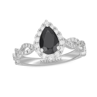 Neil Lane Black & White Diamond Engagement Ring 1-1/2 ct tw Pear & Round-cut 14K White Gold