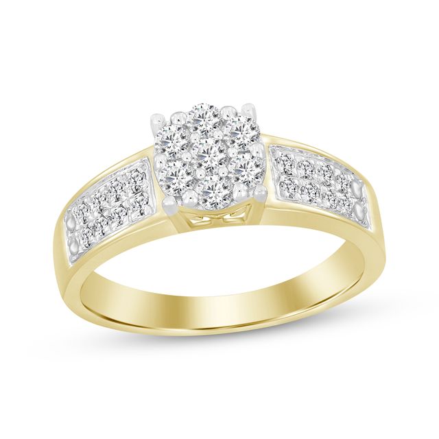 Multi-Diamond Center Engagement Ring 1/2 ct tw Round-cut 14K Yellow Gold
