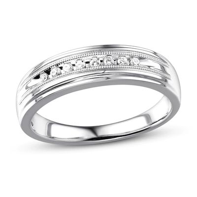 Kay Men's Wedding Band 1/10 ct tw Round-cut 10K White Gold