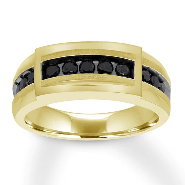 Men's Black Diamond Ring 1/2 ct tw Round-cut 10K Yellow Gold