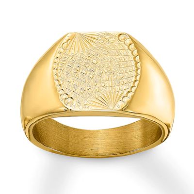 Men's Textured Signet Ring Yellow Ion-Plated Stainless Steel