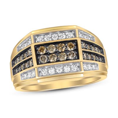 Kay Men's Brown & White Diamond Ring 1 ct tw 10K Yellow Gold