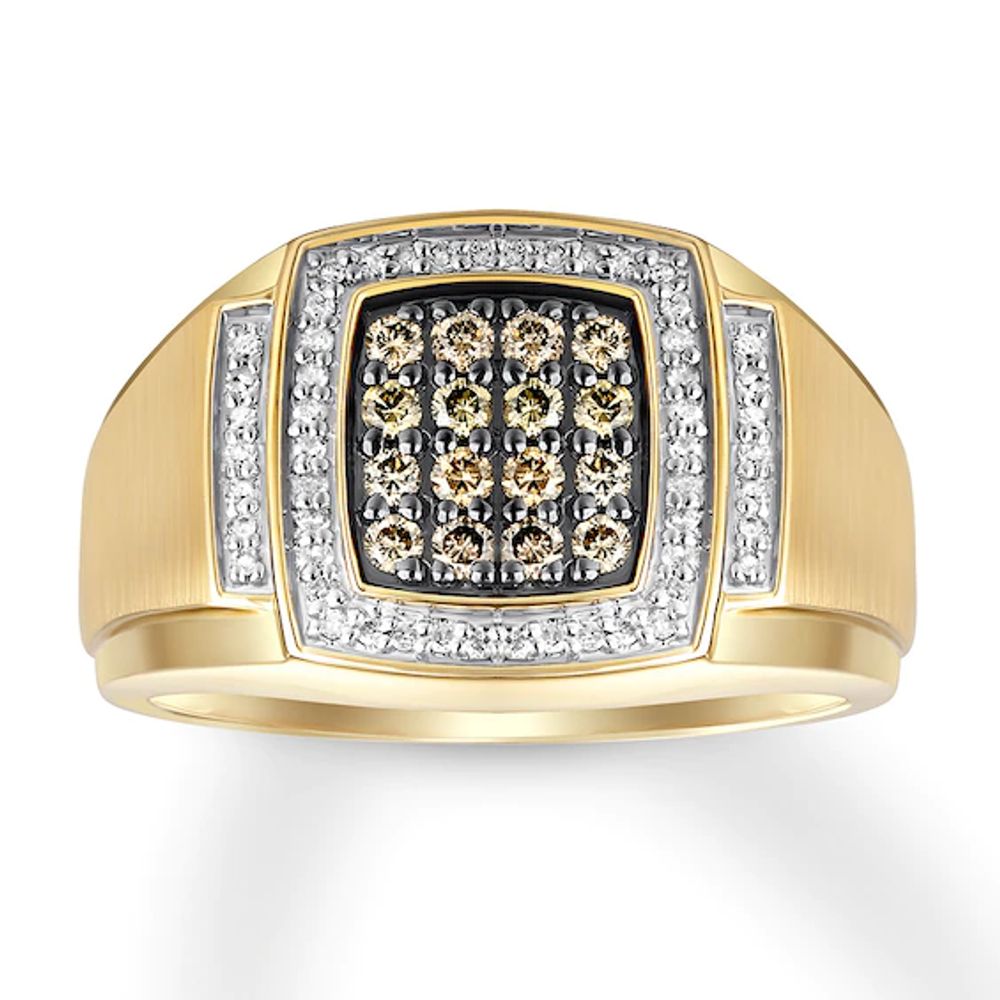 Men's Brown & White Diamond Ring 1/2 ct tw 10K Yellow Gold