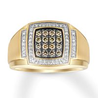 Men's Brown & White Diamond Ring 1/2 ct tw 10K Yellow Gold