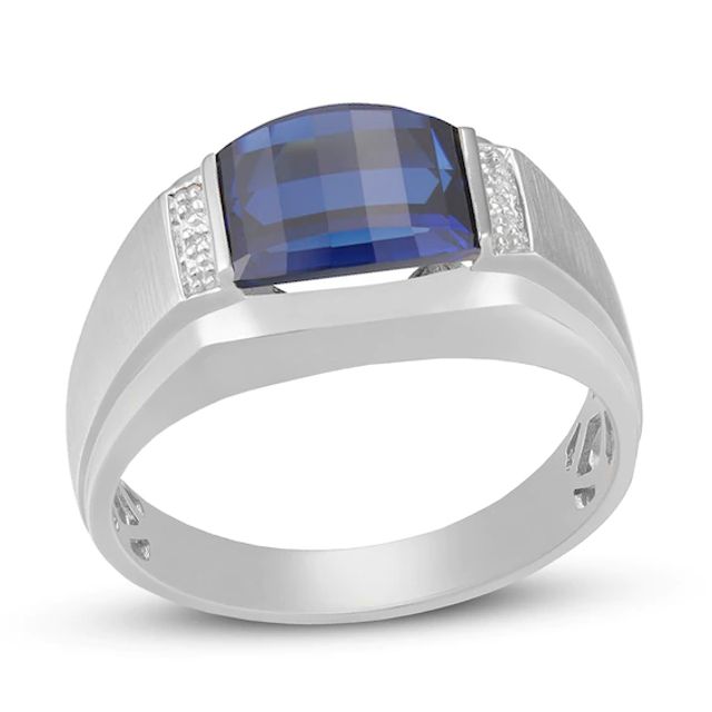 Kay Men's Lab-Created Sapphire Ring Diamond Accent 10K White Gold