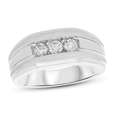 Men's 3-Stone Diamond Wedding Band 1/2 ct tw Round-cut 10K White Gold