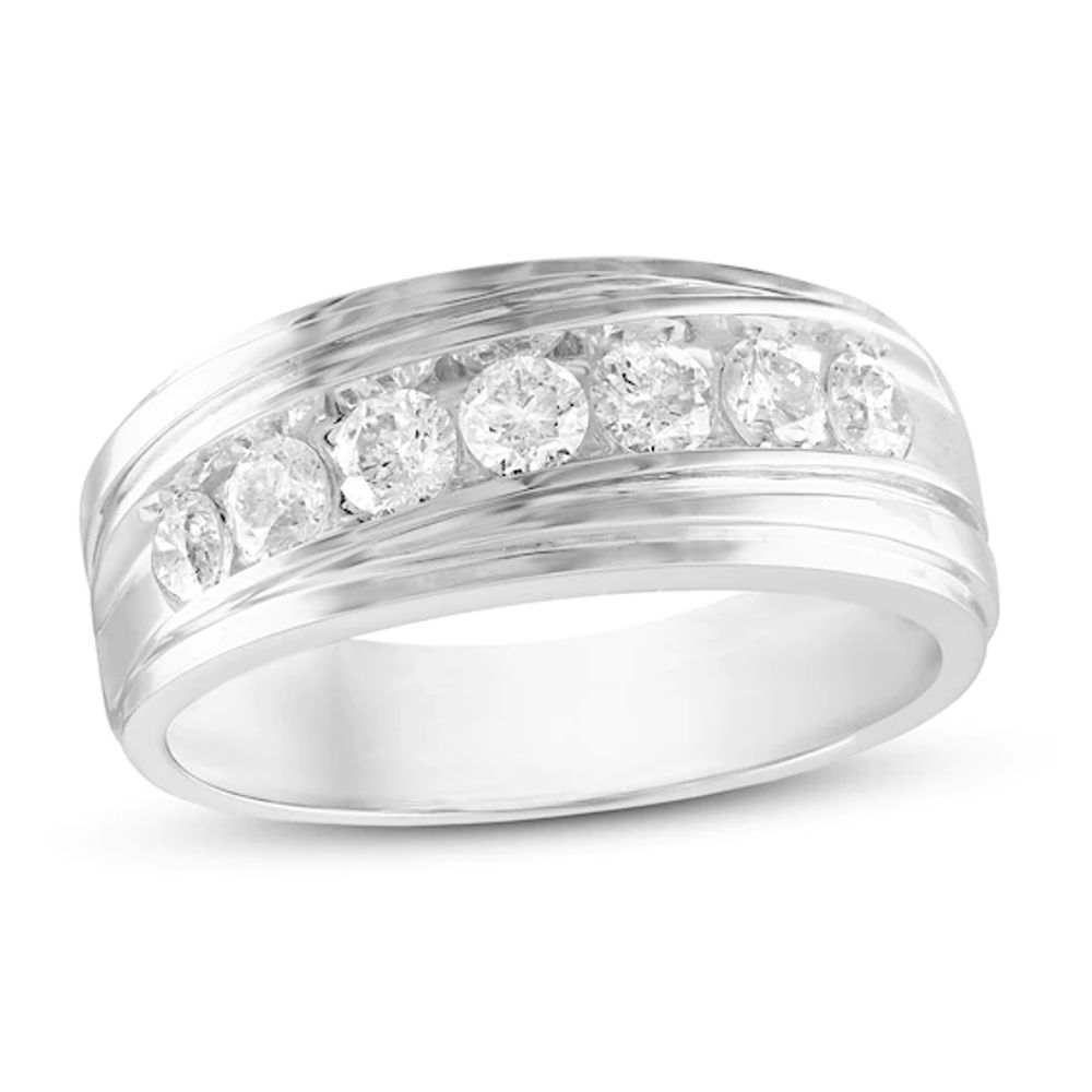 Men's Diamond Wedding Band 1 ct tw Round-cut 10K White Gold