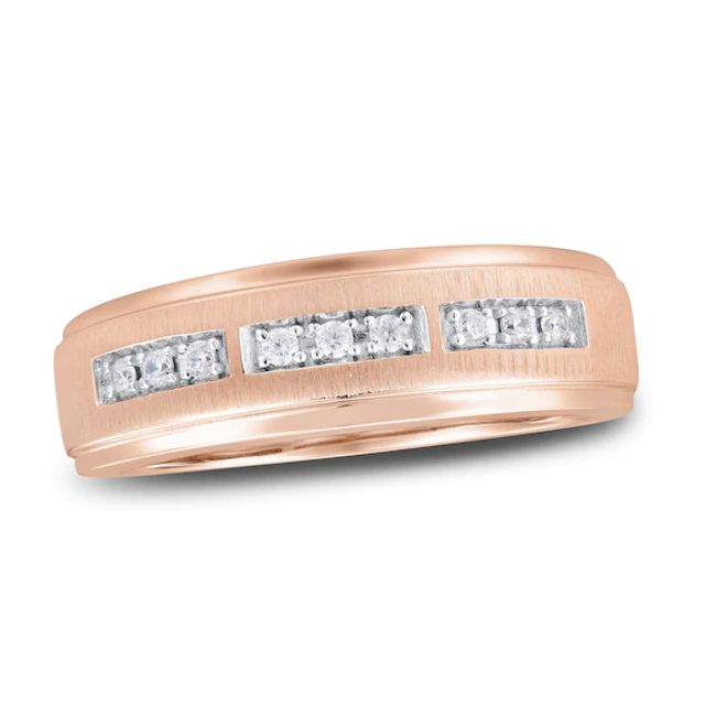 Men's Round-Cut Diamond Diagonal Two-Row Wedding Band 1/6 ct tw 10K Rose  Gold