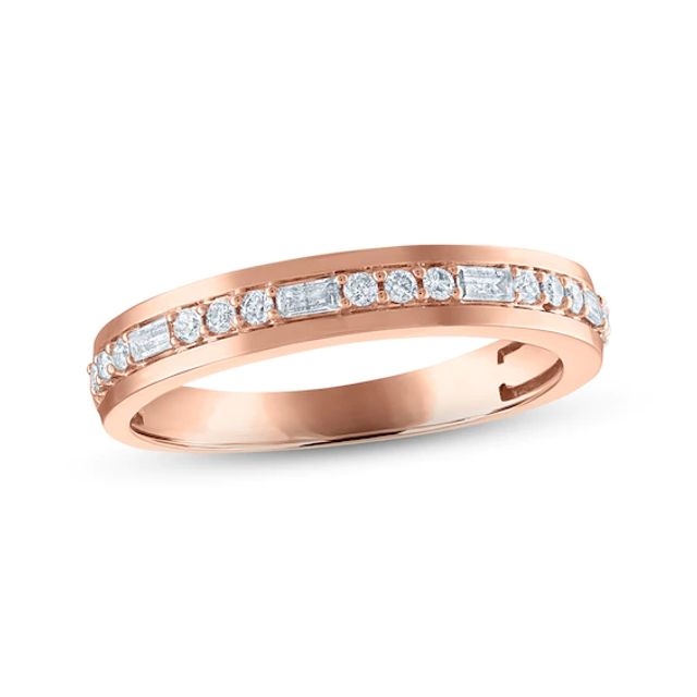 Men's Diamond Wedding Band 1/3 ct tw Round & Baguette-cut 10K Rose Gold