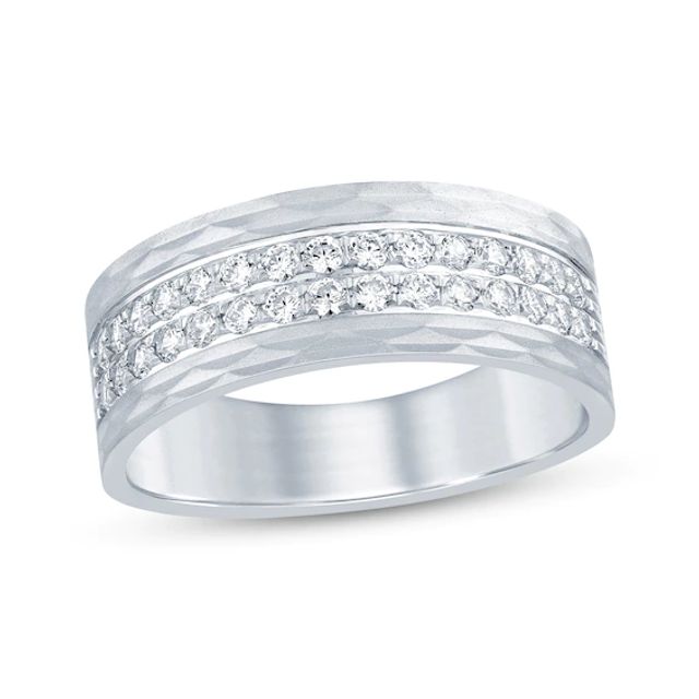 Men's Diamond Textured Wedding Band 3/4 ct tw Round-cut 10K White Gold