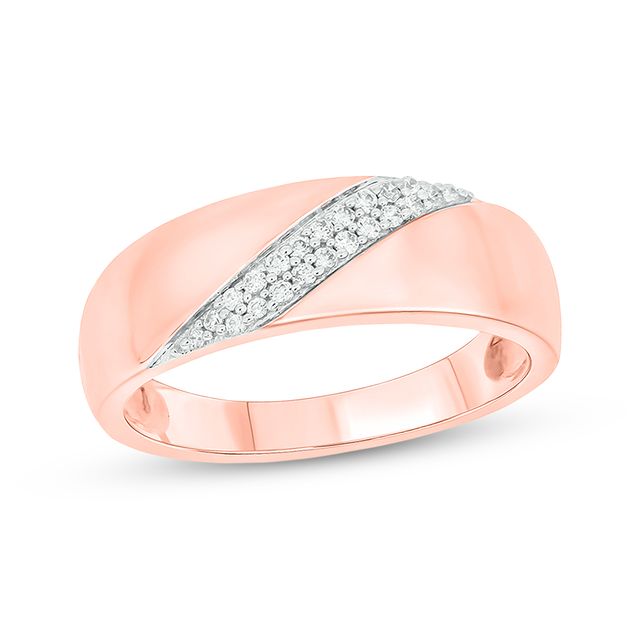 Now + Forever Men’s Round-Cut Diamond Diagonal Two-Row Wedding Band 1/6 ct tw 10K Rose Gold