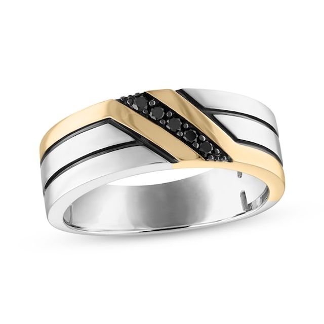 Men's Black Diamond Diagonal Wedding Band 1/8 ct tw 10K Two-Tone Gold