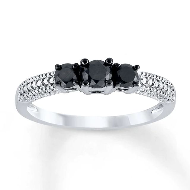 Black Diamond Ring 1/2 ct tw Round-cut Sterling Silver