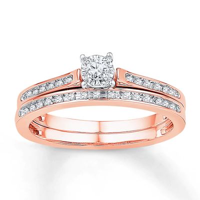 Diamond Bridal Set 1/8 ct tw Round-cut 10K Rose Gold