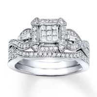 Diamond Bridal Set 1/2 carat tw Princess, Baguette & Round-cut 10K White Gold