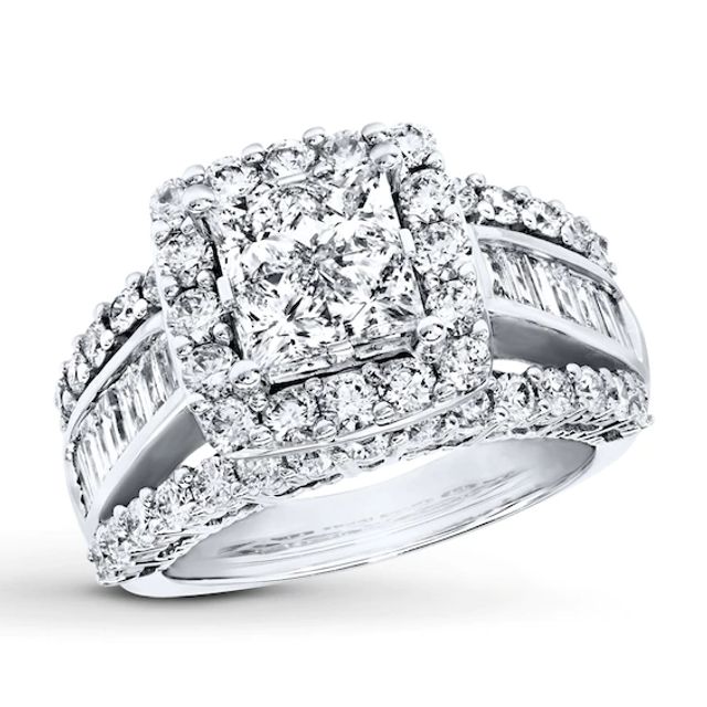 Diamond Engagement Ring 3 cttw Princess & Baguette 14K White Gold