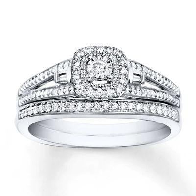 Diamond Bridal Set 1/5 carat tw Round & Baguette-cut 10K White Gold