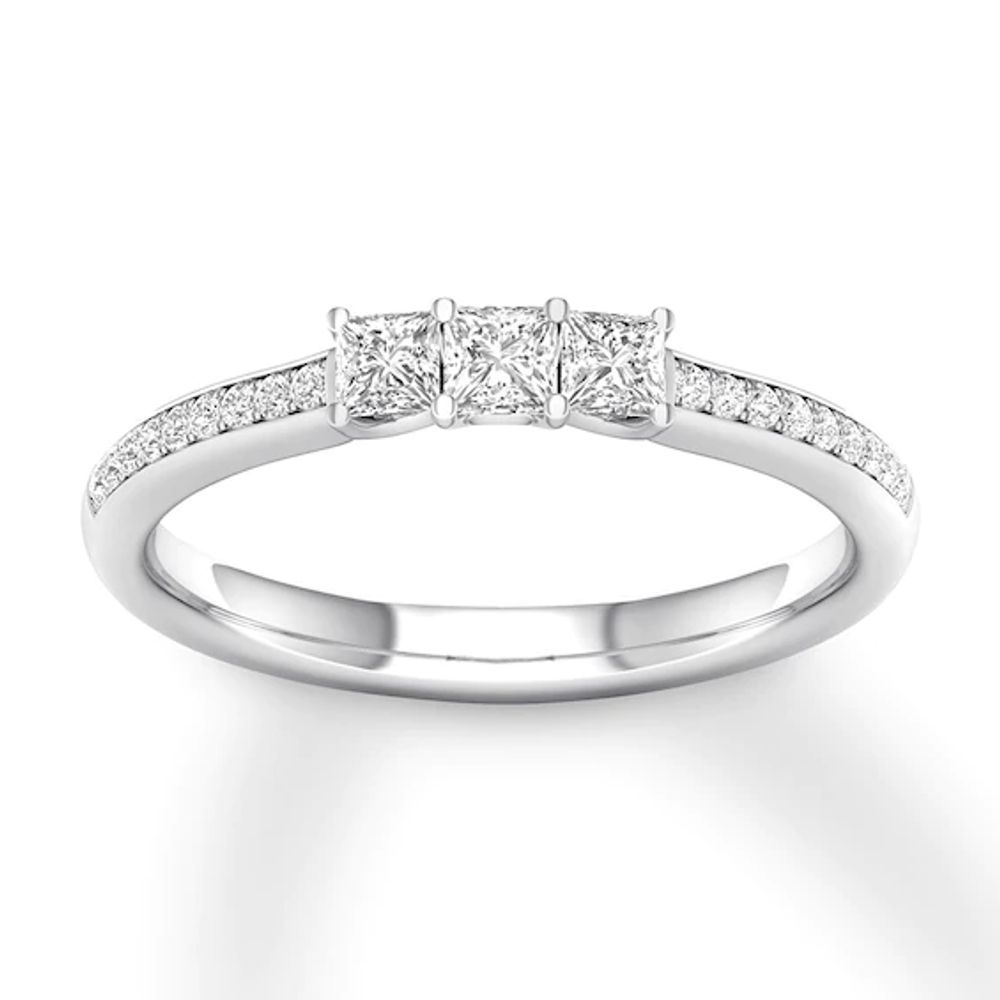 Memories Moments Magic 3-Stone Diamond Ring 3/8 ct tw Princess/Round 14K White Gold