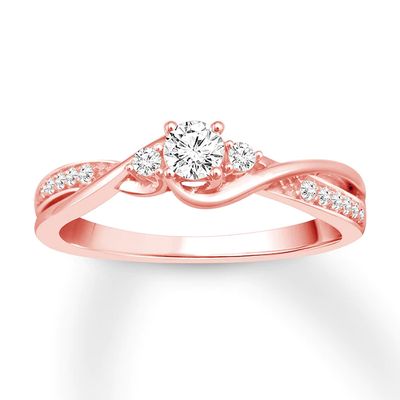 Memories Moments Magic Three-Stone Engagement Ring 1/3 ct tw Round Diamonds 10K Rose Gold