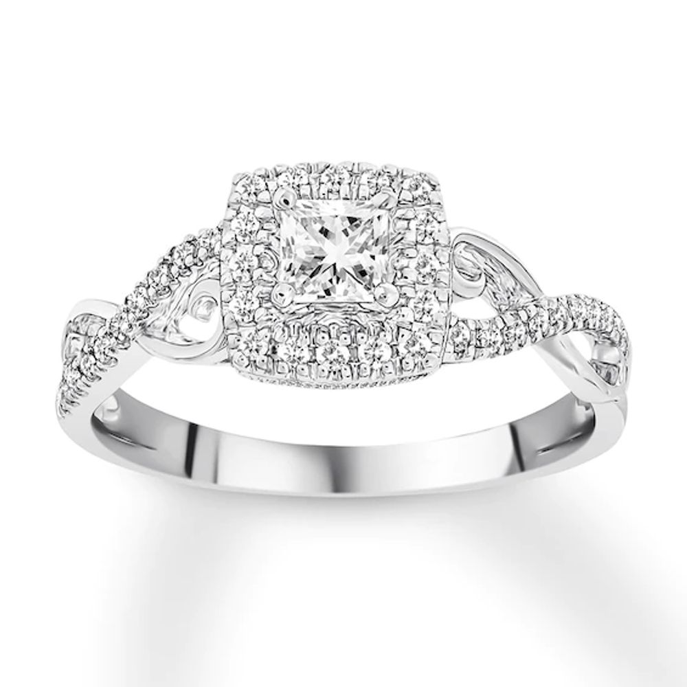 Diamond Engagement Ring 3/8 ct tw Princess & Round-cut 10K White Gold