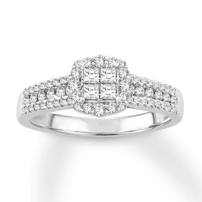 Diamond Engagement Ring 5/8 ct tw Princess & Round 14K White Gold