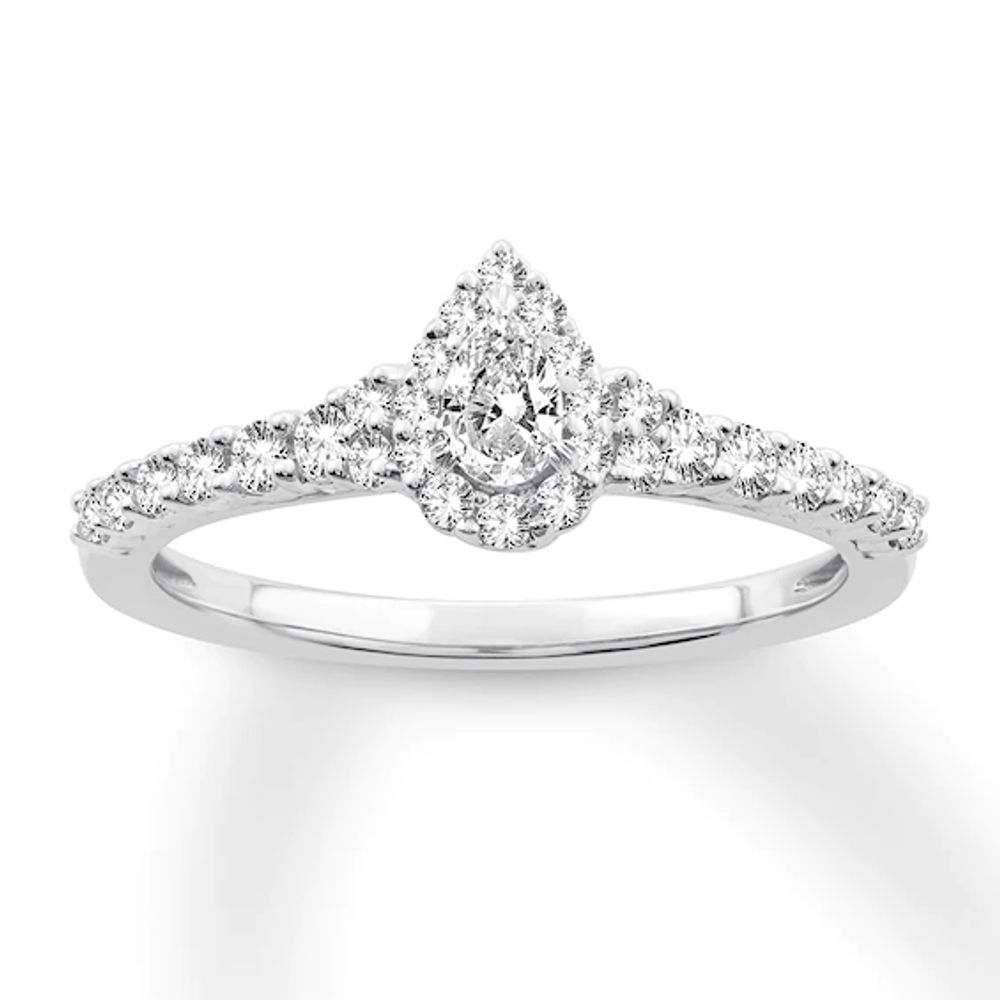 Diamond Pear Engagement Ring 1 ct tw Round 14K White Gold